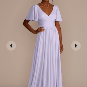 Davids Bridal Criss Cross Flutter Sleeve Bridesmaids Dress Lavender Haze Sz. 8